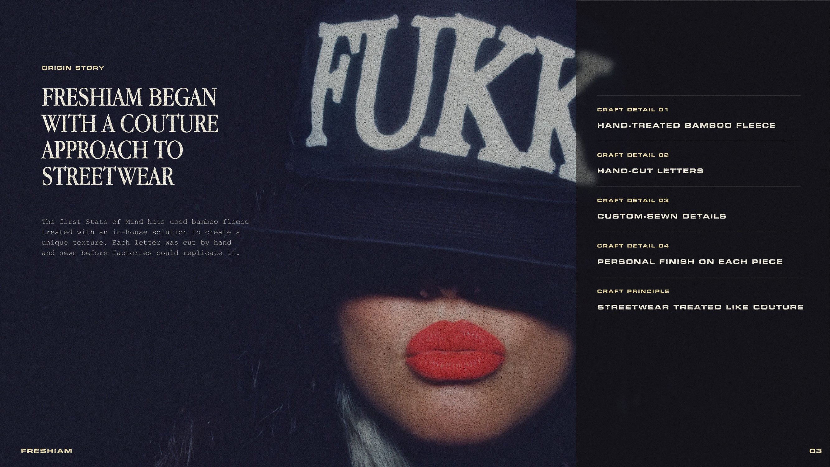 Freshiam positioning spread mapping the brand's place between fashion and culture